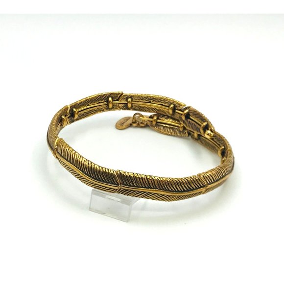 Vintage Bracelet Feather design wrap style brushed gold finish by Alex & Ani - Picture 1 of 4